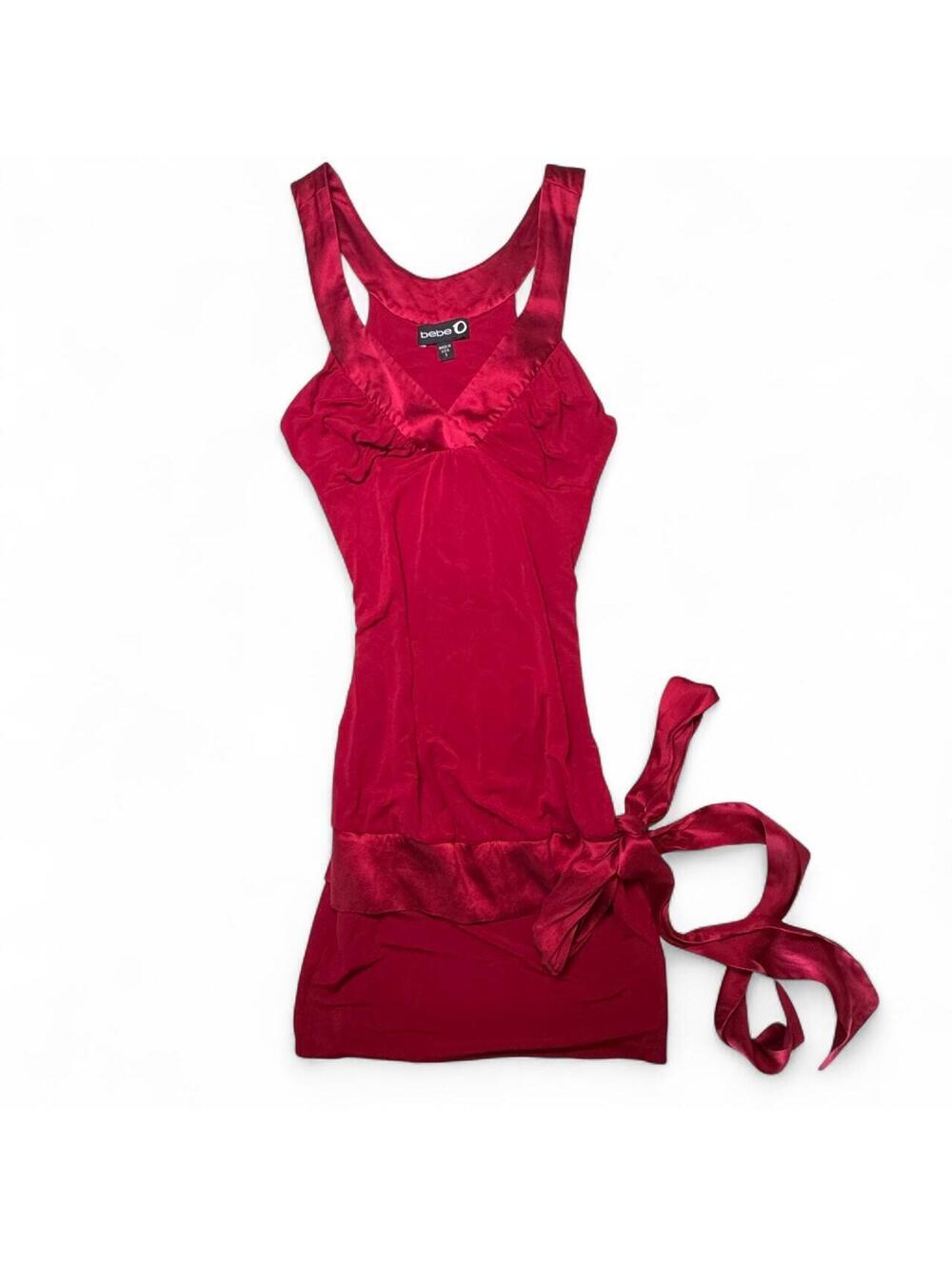Vintage bebe red satin-trim mini dress
